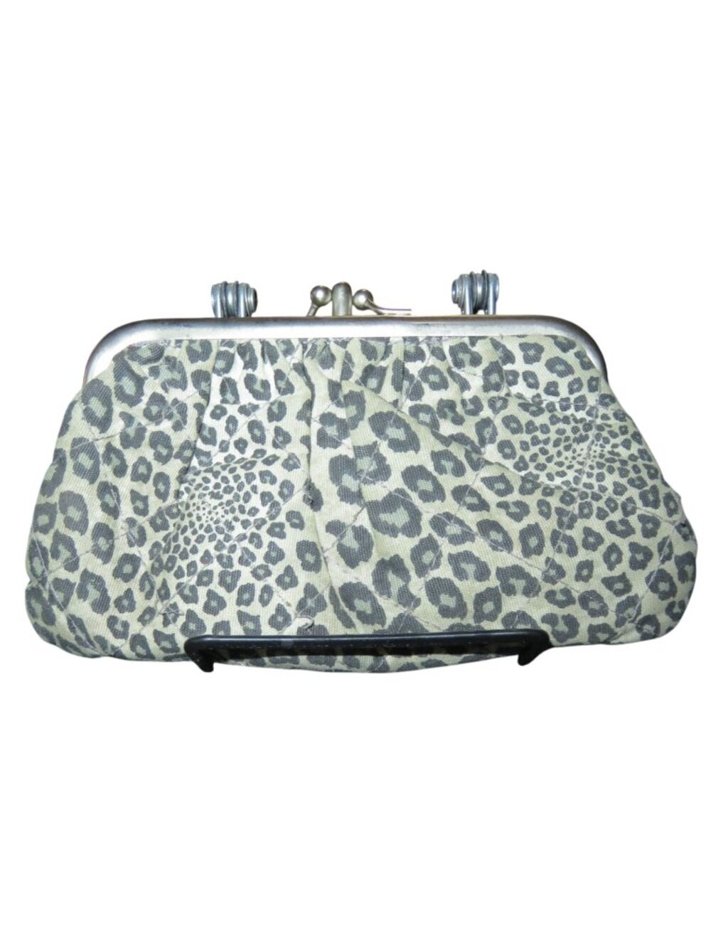 Deena & Ozzy Double Frame Vintage Kisslock Leopard Clutch coin purse pouch